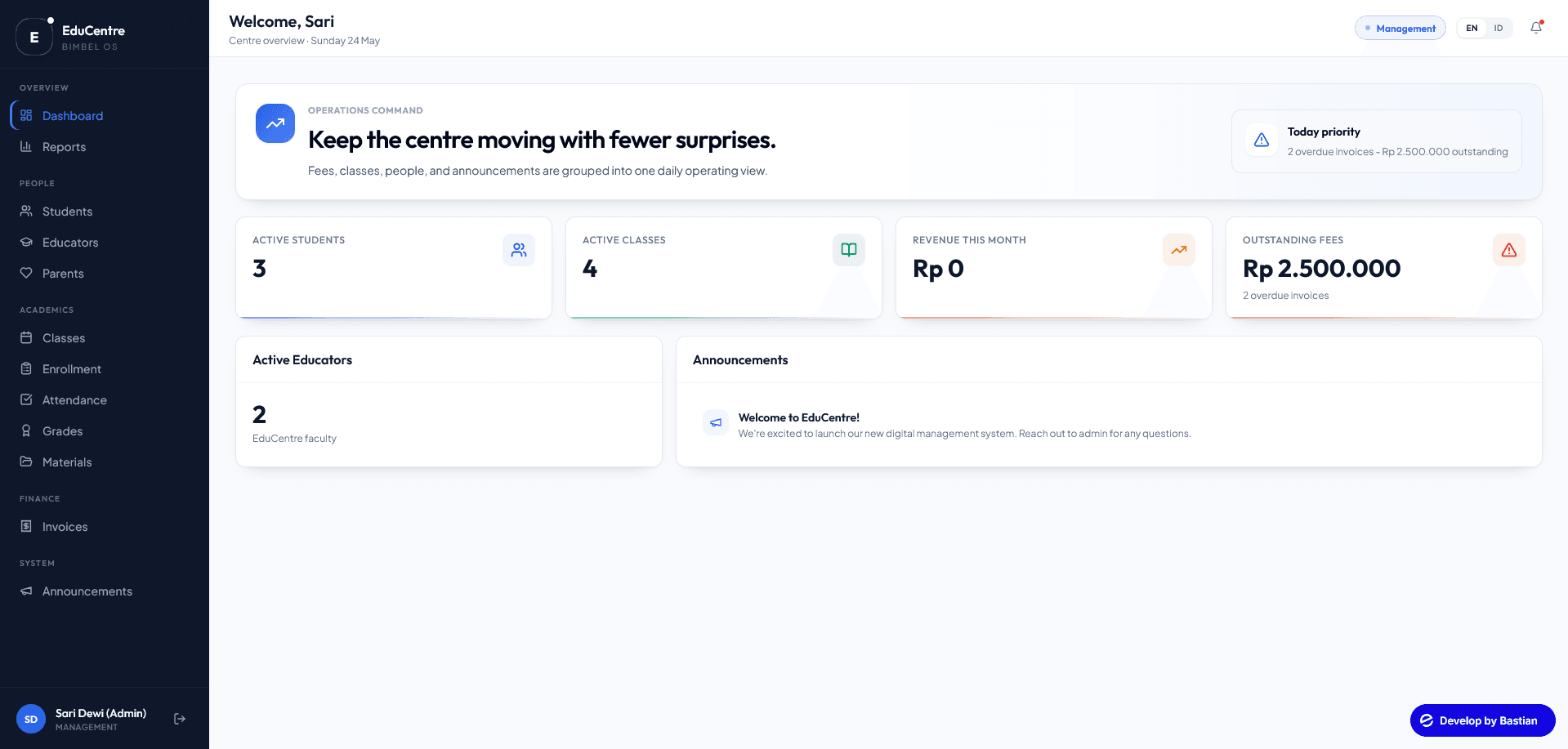 EduCentre Dashboard screenshot 2