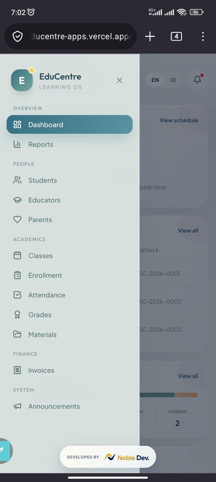 EduCentre mobile interface