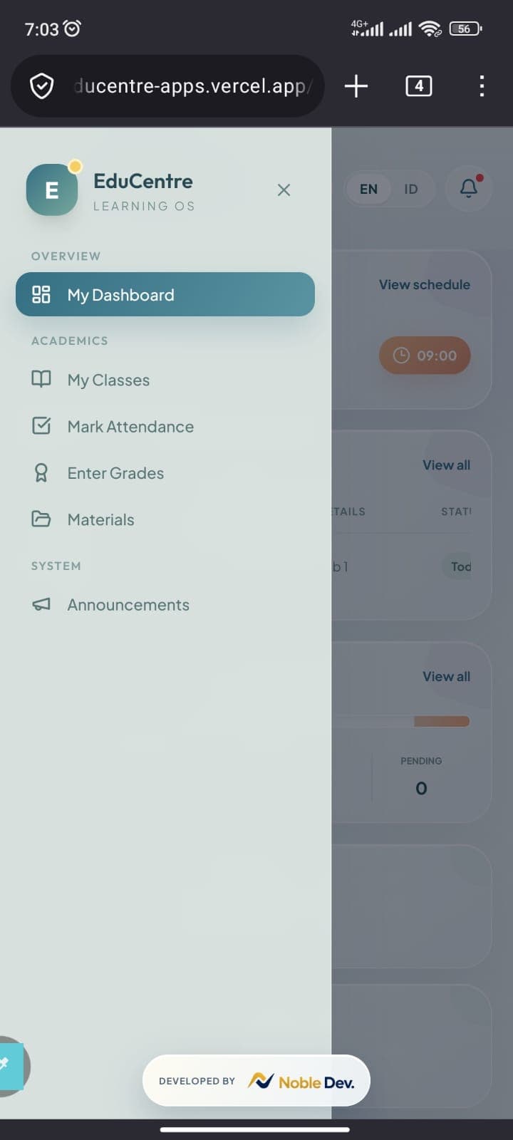 EduCentre mobile interface