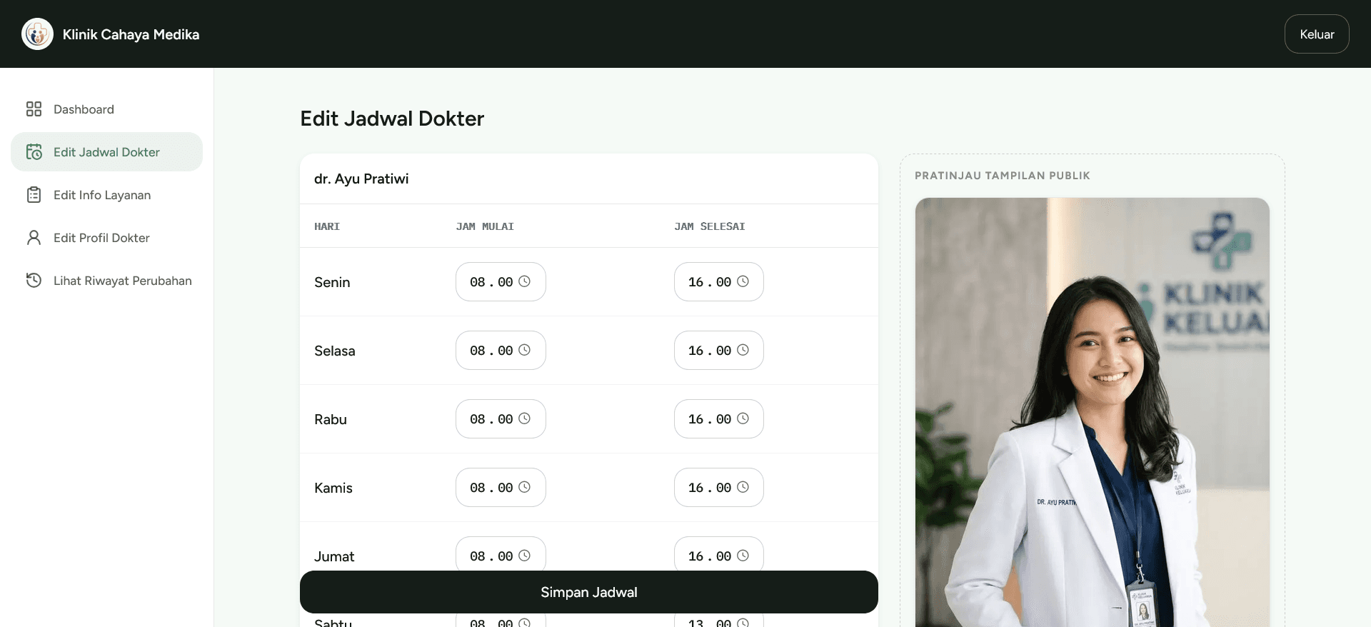 Edit Jadwal Dokter