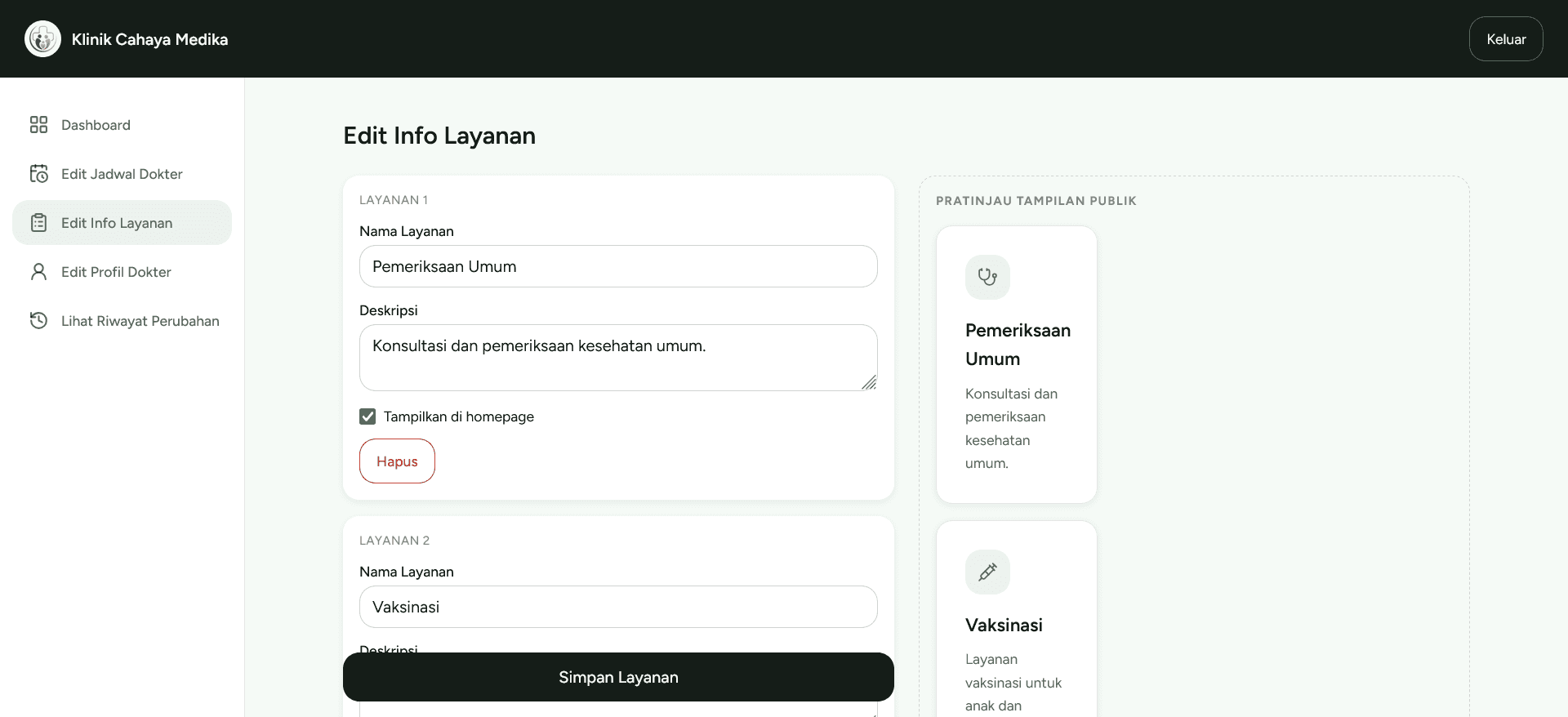 Edit Info Layanan
